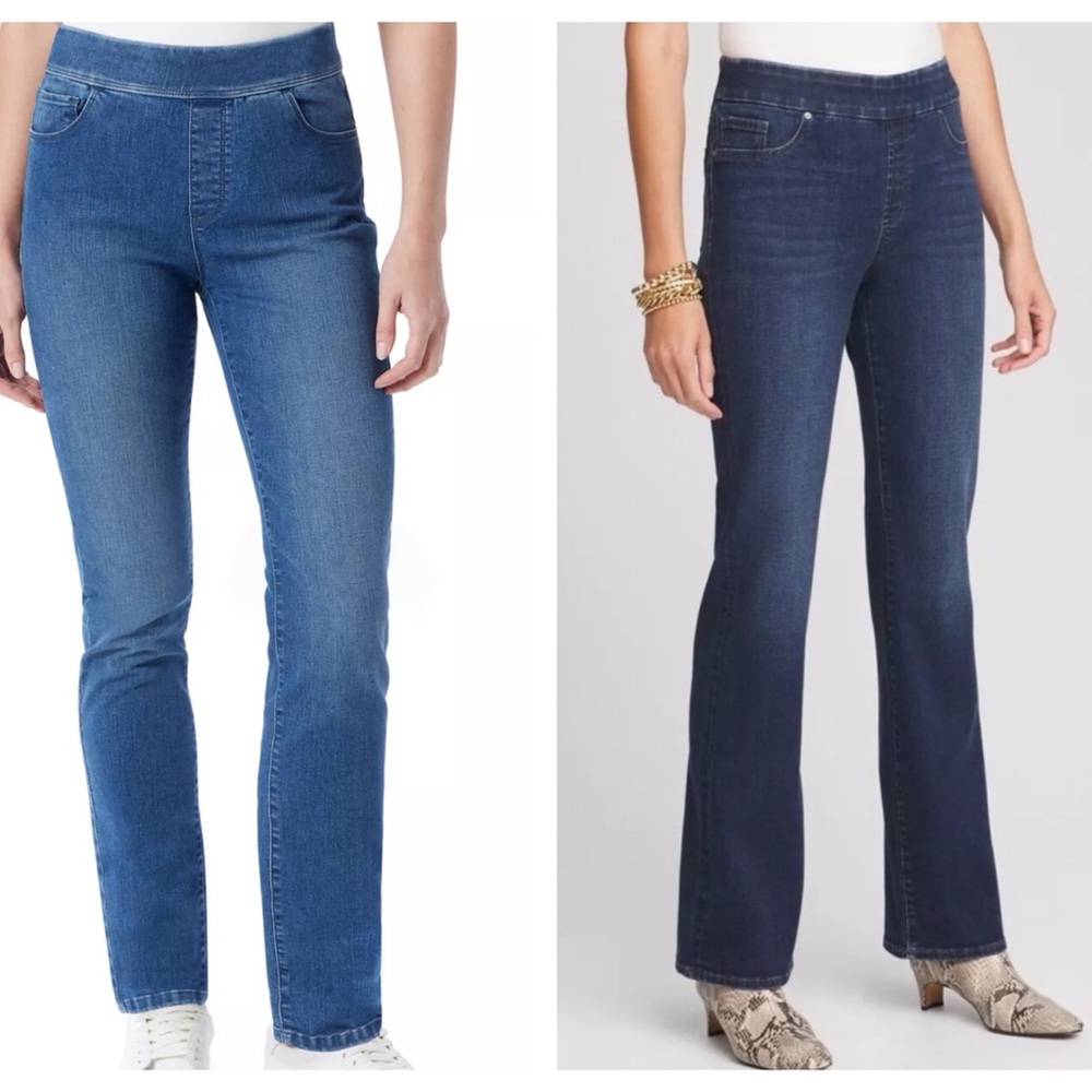 2 Pairs Chico’s Pull On Slim Bootcut Jeans - lot of 2 - size Chico’s 1R - size 8